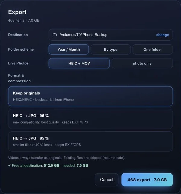iPhone · Export — DISKY app